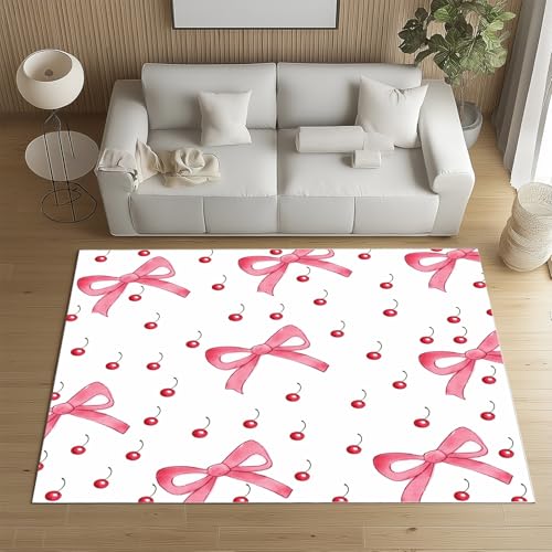 Sshjfeu Waschbarer Teppich Niedliche Kirsche 120x170cm, Süße Schleife Teppiche Bettvorleger Schlafzimmer Wohnzimmer Kinderzimmer, Rosa Teppich Waschbar rutschfest Kurzflor Sshjfeu Waschbarer Teppich Niedliche Kirsche 120x170cm, Süße Schleife Teppiche Bettvorleger Schlafzimmer Wohnzimmer Kinderzimmer, Rosa Teppich Waschbar rutschfest Kurzflor von Sshjfeu