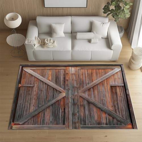 Sshjfeu Waschbarer Teppich Scheunentür Rustikale 120x170cm, Holzbrett Retro Teppiche Bettvorleger Schlafzimmer Wohnzimmer Kinderzimmer, Rural Bauernhaus-Stil Teppich Waschbar rutschfest Kurzflor Sshjfeu Waschbarer Teppich Scheunentür Rustikale 120x170cm, Holzbrett Retro Teppiche Bettvorleger Schlafzimmer Wohnzimmer Kinderzimmer, Rural Bauernhaus-Stil Teppich Waschbar rutschfest Kurzflor von Sshjfeu