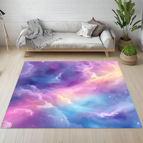 Sshjfeu Waschbarer Teppich Universum Nebel 120x170cm, Modern Abstrakt Teppiche Bettvorleger Schlafzimmer Wohnzimmer Kinderzimmer, Sternenhimmel Teppich Waschbar rutschfest Kurzflor von Sshjfeu