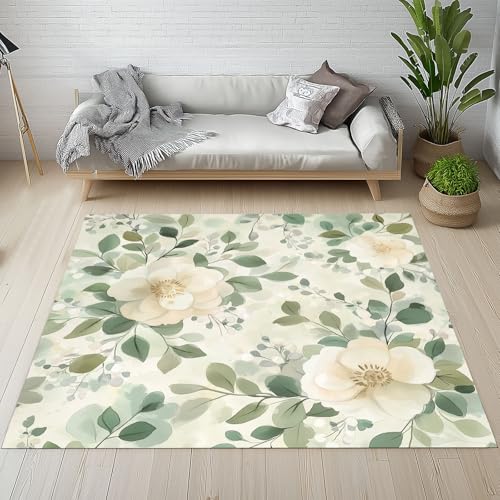 Sshjfeu Weiß Blumen Fussmatte Innen Outdoor Teppich, Laub Floral Pflanzen Teppiche Kurzflor Waschbar rutschfest 80x150, Grüne Blätter Fussmatte Aussen Schmutzfangmatte, Kleiner Teppich Sshjfeu Weiß Blumen Fussmatte Innen Outdoor Teppich, Laub Floral Pflanzen Teppiche Kurzflor Waschbar rutschfest 80x150, Grüne Blätter Fussmatte Aussen Schmutzfangmatte, Kleiner Teppich von Sshjfeu