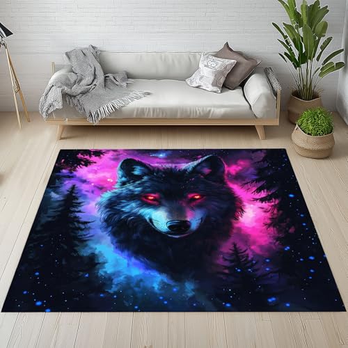 Sshjfeu Wolf Wilde Tierwelt Teppich 100 X 150 cm, Fantasie Sternenhimmel Teppich Waschbar rutschfest Kurzflor Weich, Mystische Wald Teppiche für Schlafzimmer, Wohnzimmer, Esszimmer, Kinderzimmer Sshjfeu Wolf Wilde Tierwelt Teppich 100 X 150 cm, Fantasie Sternenhimmel Teppich Waschbar rutschfest Kurzflor Weich, Mystische Wald Teppiche für Schlafzimmer, Wohnzimmer, Esszimmer, Kinderzimmer von Sshjfeu