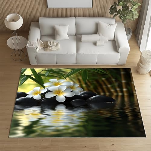 Sshjfeu Zen Chinesischer Asiatischer Teppich Schlafzimmer 160x230 cm, Frangipani Bambus Teppich Antirutsch Waschbar Kurzflor, Natur Stein Teppiche Weich Wohnzimmer, Kinderzimmer, Kinderteppich Sshjfeu Zen Chinesischer Asiatischer Teppich Schlafzimmer 160x230 cm, Frangipani Bambus Teppich Antirutsch Waschbar Kurzflor, Natur Stein Teppiche Weich Wohnzimmer, Kinderzimmer, Kinderteppich von Sshjfeu