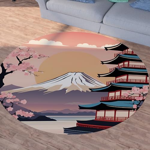 SshjfeuTeppich Japanischer Stil Kurzflor, Waschbarer Teppiche, Kirschblüten Gebäude Teppiche Rund 150cm, Fuji-Berg Teppich Wohnzimmer Weich rutschfest, for Kinderzimmer Schlafzimmer SshjfeuTeppich Japanischer Stil Kurzflor, Waschbarer Teppiche, Kirschblüten Gebäude Teppiche Rund 150cm, Fuji-Berg Teppich Wohnzimmer Weich rutschfest, for Kinderzimmer Schlafzimmer von Sshjfeu