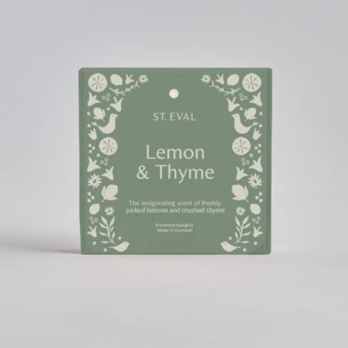 St Eval Lemon & Thymian Duft-Teelichter - Summer Folk Collection - Ein zitrusfrisches Aroma mit beruhigenden Kräuterakkorden - Made in Cornwall - 9 Stück von St Eval