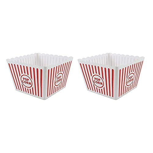 St@llion Popcorn-Behälter, groß, gestreift, Retro-Stil, Kinodesign, Kunststoff, rot und weiß gestreift, für Nachtpartys, süße, traditionelle Popcorn-Schüsseln, 15 cm x 23 cm x 23 cm, 2 Stück von St@llion