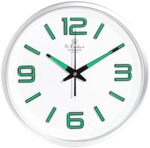 St. Leonhard Wanduhr nachts sichtbar: Funk-Wanduhr Glow-in-The-dark, Kunststoff (Wanduhr nachts ablesbar, Wanduhr Uhrwerk sichtbar, nachtleuchtend) von St. Leonhard