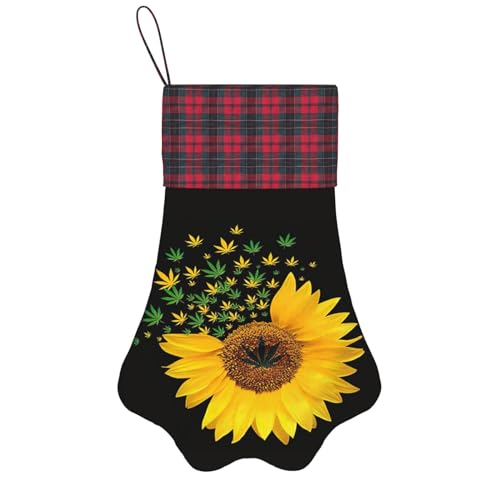 Pet Dog Christmas Stockings with Paw, Plaid Dog Stocking for Christmas Decorations, 17"x11.8" Leaf with Sunflower von StOlmx