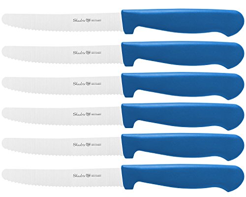 Staab's Frühstücksmesser Set 6 Stück (11cm Klingenlänge, Tafelmesser Küchenmesser Jausenmesser Brötchenmesser Gemüsemesser, scharfer Wellenschliff, ergonomischer Griff) Made in Germany (Blau) von Staab's