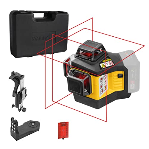 Stabila 12-V-System Kreuzlinienlaser LAX 600, selbstnivellierend, 3 x 360° rote Laserlinien, max. Reichweite: 30 m, Tragekoffer, Universal- und Wandhalterung (ohne Akku und Ladegerät), Gelb, 19788 von Stabila