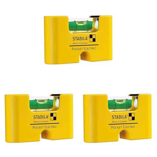 STABILA Mini-Wasserwaage Pocket Electric, 7 cm, starker Seltenerd-Magnet, 1 Horizontal-Libelle, Made in Germany, Gelb (Packung mit 3) von Stabila