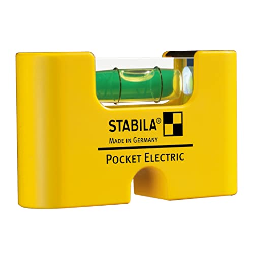 STABILA Mini-Wasserwaage Pocket Electric, 7 cm, starker Seltenerd-Magnet, 1 Horizontal-Libelle, Made in Germany, Gelb von Stabila