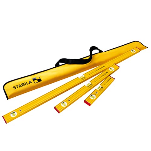 STABILA PRO SET 80 AS, 4-teiliges Wasserwaagen-Set: 120 cm / 60 cm / 30 cm / Tasche, verstärktes Alu-Profil, integrierte Rutsch-Stopper, Made in Germany, Gelb von Stabila