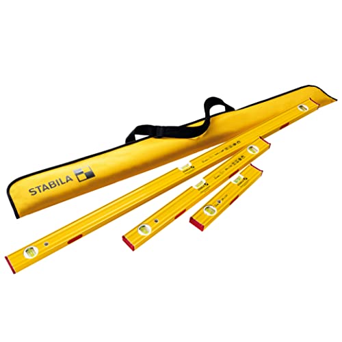 STABILA 19716 PRO SET 80 ASM, 4-teiliges Magnet-Wasserwaagen-Set, verstärktes Alu-Profil, extrastarkes Seltenerd-Magnetsystem, integrierte Rutsch-Stopper, Made in Germany, Gelb von Stabila