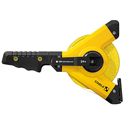 Stabila Rahmenbandmaß LBM 1000 FIBREGLASS, 30 m, Glasfaser-Messband mit metrischer Skala und Knickschutz, Universalhaken, bruchsicherer Rahmen, MID-Genauigkeit, LBM 1000, 30 m, Schwarz/Gelb von Stabila