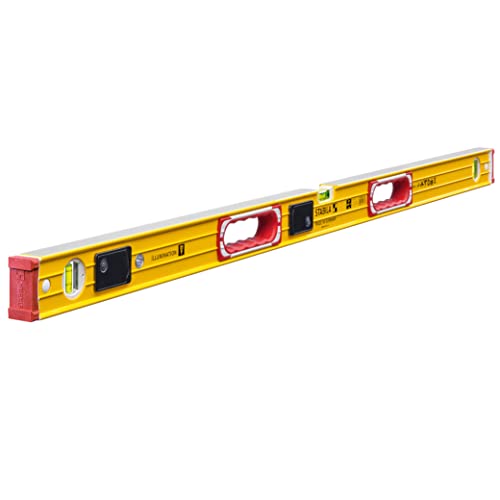 STABILA Wasserwaage Type 196-2 LED, 122 cm, extrasteifes Alu-Profil, 1 LED-Horizontal-/1 LED-Vertikal-/1 Vertikal-Libelle, 2 Handgriffe, stoßdämpfende Endkappen, Rutsch-Stopper, Made in Germany, Gelb von Stabila