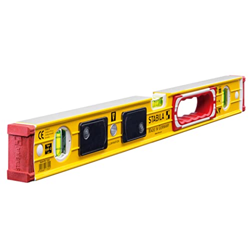 STABILA Wasserwaage Type 196-2 LED, 61 cm, extrasteifes Alu-Profil, 1 LED-Horizontal-/1 LED-Vertikal-/1 Vertikal-Libelle, 1 Handgriff, stoßdämpfende Endkappen, Rutsch-Stopper, Made in Germany, Gelb von Stabila