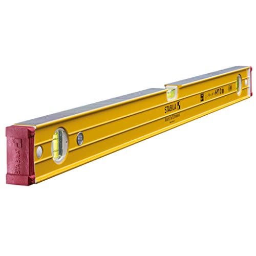 STABILA Wasserwaage Type 96-2, 81 cm, extrasteifes Alu-Profil, 1 Horizontal-Libelle, 2 Vertikal-Libellen, stoßdämpfende Endkappen, integrierte Rutsch-Stopper, Made in Germany, Gelb von Stabila