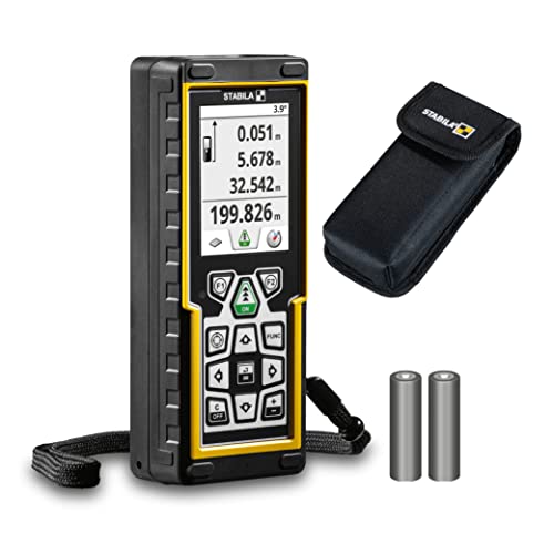 STABILA Laser-Entfernungsmesser LD 520, digitale Zielerfassung, Bluetooth Smart 4.0, max. Messbereich 200 m, 18 Funktionen (u. a. Neigungsmesser), IP 54, Tasche, Handschlaufe, inkl. Batterien (2 x AA) von Stabila