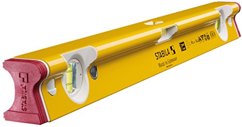 STABILA Wasserwaage Type R 300, 61 cm, verwindungssteifes Alu-R-Profil, 1 Horizontal-Libelle, 2 Vertikal-Libellen, stoßdämpfende Endkappen, integrierte Rutsch-Stopper, Made in Germany, Gelb von Stabila