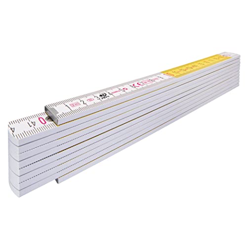 STABILA Zollstock Type 417, 2 m, weiß, weiß/gelbe metrische Schnellablese-Skala, Winkelfunktion, Meterstab aus PEFC-zertifiziertem Holz, Stahlblechgelenke mit integrieter Stahlfeder von Stabila