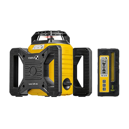 STABILA Rotationslaser LAR 160, 5-teiliges Set, selbstnivellierend, hohe Nivelliergenauigkeit ± 0,1 mm/m, Wasser- und staubdicht nach IP 65, inklusive Set-Receiver und stabilem Tragekoffer von Stabila