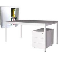 Steinbock® Einrichtungs-Set, Schreibtisch BxT 1.600 x 800 mm inkl. Rollcontainer + Beistellschrank HxB 900 x 800 mm, lichtgrau von Steinbock®