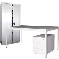 Steinbock® Einrichtungs-Set, Schreibtisch BxT 1.200 x 1.000 mm inkl. Rollcontainer + Flügeltürschrank HxB 1.800 x 800 mm, lichtgrau von Steinbock®