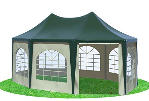Stabilezelte Gartenpavillon 4x5,5m mit Seitenteilen Arabica Pagodenzelt 8-eck PVC GRÜN BEIGE von Stabilezelte