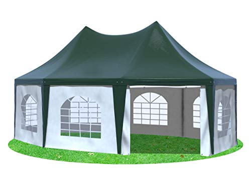 Stabilezelte Gartenpavillon 5x6,8m mit Seitenteilen Arabica Pagodenzelt 8-eck PVC GRÜN Weiss von Stabilezelte