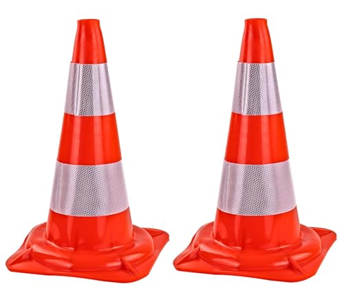 2X Leitkegel | Verkehrskegel | Warnhütchen | Verkehrleitkegel | Warnkegel | 500mm mit 2 Streifen | 2 Stück von Stabilo Befestigungstechnik
