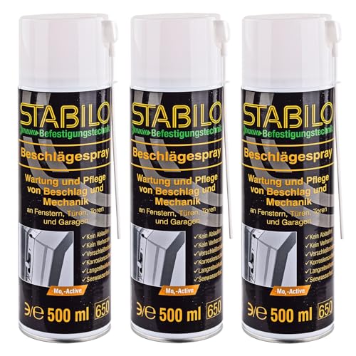 3x Stabilo Beschlägespray 500ml | Schmieröl für Beschläge Scharniere Türen Fenster Garagen Auto Schlösser von Stabilo Befestigungstechnik