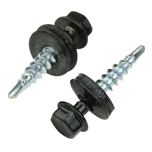Trapezblechschrauben 4,8x28mm 250 Stück | Tiefschwarz - RAL 9005 | Selbstschneidene Schrauben Bohrschrauben mit Dichtscheibe von Stabilo Befestigungstechnik