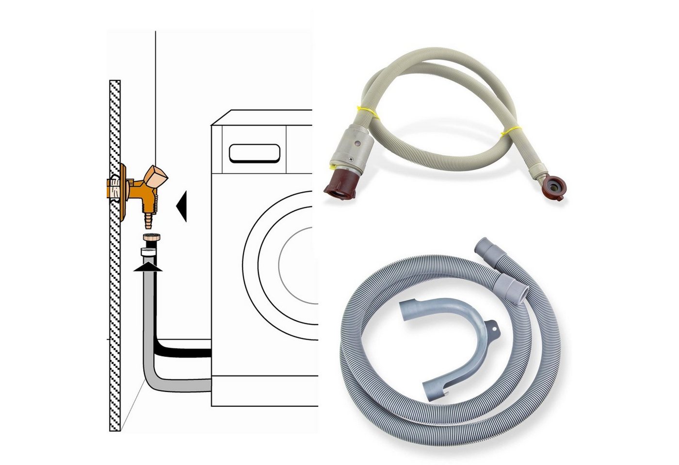 Stabilo Sanitär Zulaufschlauch Anschluss-Set Aqua-Stop Zu- und Ablaufschlauch 2 m Waschmaschine von Stabilo Sanitär