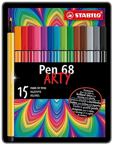 Premium-Filzstift - STABILO Pen 68 - ARTY - 15er Metalletui - mit 15 verschiedenen Farben von STABILO