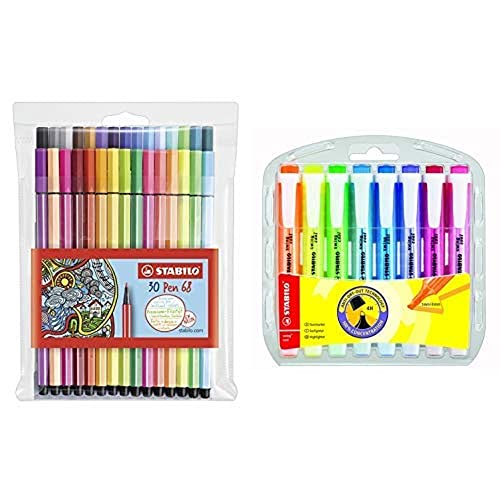 STABILO - Premium-Filzstift - Pen 68 - 30er Pack - mit verschiedenen Farben inklusive 6 Neonfarben und Textmarker - swing cool - 8er Pack - mit 8 verschiedenen Farben von STABILO