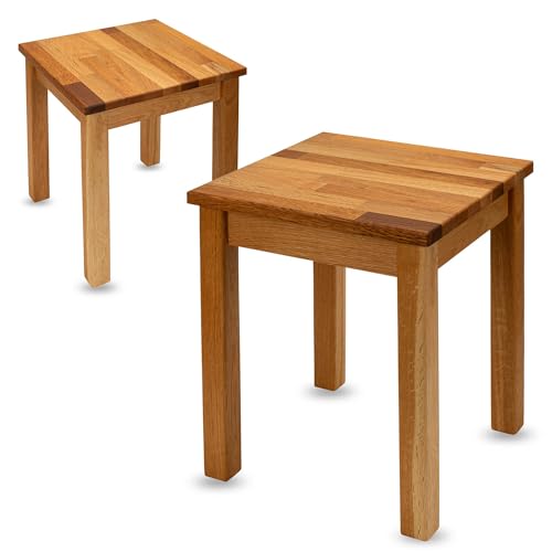 Staboos 2er massiv Holzhocker Doc ohne Eingriff bis 150 kg - Eiche Sitzhocker aus Holz - Kerneiche Natur - Hocker als Nachttisch nutzbar - 35 x 35 x 45cm von Staboos