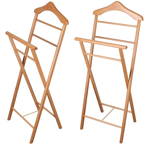 Staboos 2er Set Stummer Diener aus Massiv Holz - klappbarer Herrendiener und Butler - fertig montierter Damendiener Kleiderständer in 3 Farben (Buche lakier) von Staboos