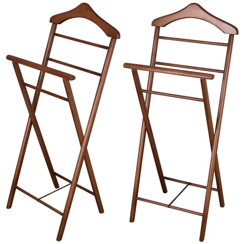 Staboos 2er Set Stummer Diener aus Massiv Holz - klappbarer Herrendiener und Butler - fertig montierter Damendiener Kleiderständer in 3 Farben (Nussbaum) von Staboos