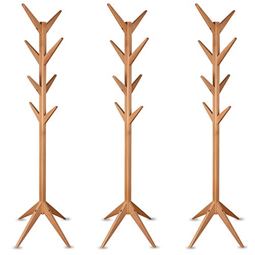 Staboos 3er Set Massiver Garderobenständer Holz - Buchenholz Baum Garderobe mit Werkzeug - Jackenständer als Äste Garderobe - Standgarderobe (Naturlackiert) von Staboos