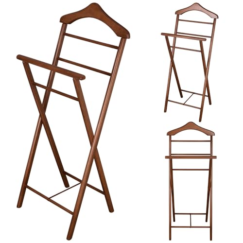 Staboos 3er Set Stummer Diener aus Massiv Holz - klappbarer Herrendiener und Butler - fertig montierter Damendiener Kleiderständer in 3 Farben (Nussbaum) von Staboos