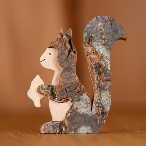 Staboos Deko Eichhörnchen Figuren 70 mm - Deko aus nachhaltigem europäischen Holz - Einzigartige Deko in Geschenkverpackung - Süße Holz Eichhörnchen von Staboos