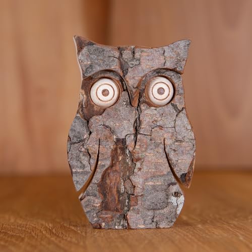 Staboos Eule Figuren 70 mm - Rindeneule aus Nachhaltigem Europäischen Holz - Einzigartige Deko in Geschenkverpackung - Süße Holzeule von Staboos