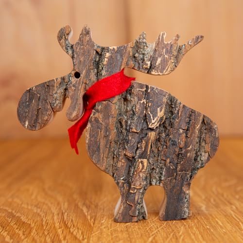 Staboos Rindenelch mit Schal 110 mm Figuren - Elch aus Nachhaltigem Europäischen Holz - Einzigartige Deko in Geschenkverpackung - Süße Holzelch von Staboos