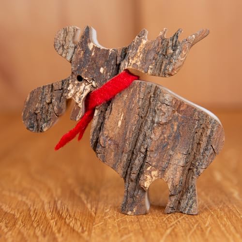 Staboos Deko Rindenelch mit Schal 75 mm Figuren - Elch Deko aus nachhaltigem europäischen Holz - Einzigartige Deko Elch in Geschenkverpackung - Süße Holzelch von Staboos