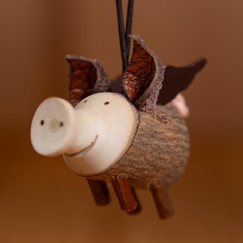Staboos Schweinchen Figuren 40 mm Fliegend - Glücksschweinchen Deko aus Nachhaltigem Europäischen Holz - Einzigartige Schwein in Geschenkverpackung - Süße Holzschwein von Staboos