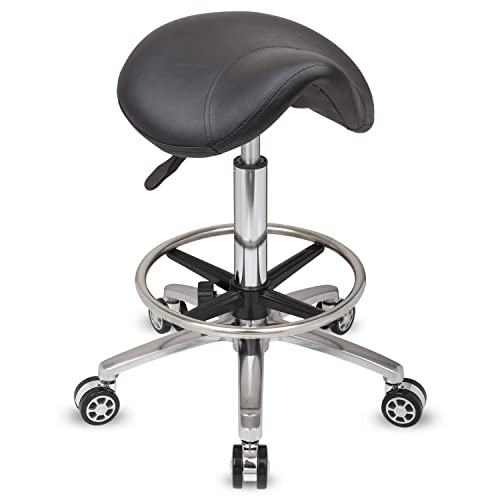 Staboos Rollhocker bis 160 kg - Sattelsitz mit Gel Polster - Praxishocker mit Rollen und Fußstütz - Drehhocker höhenverstellbar (55 cm bis 75 cm) Sattelhocker von Staboos