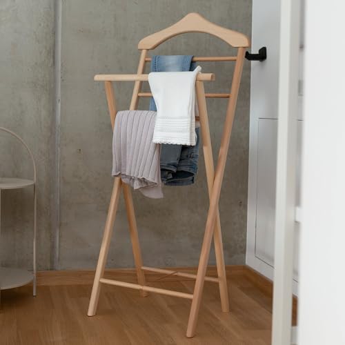 Staboos Stummer Diener aus Massiv Holz - klappbarer Herrendiener und Butler - fertig montierter Damendiener Kleiderständer in 3 Farben (Buche lakier) von Staboos