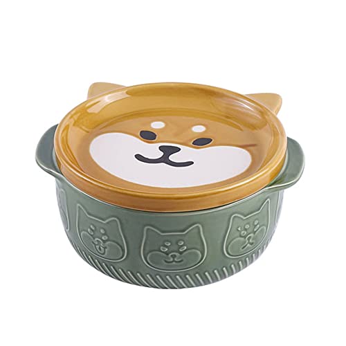Staccatory Japanische Keramik Katze Hund Nudelschalen mit Deckel Niedliche Tiersuppe Salat Obstschale KüChengeschirr A von Staccatory