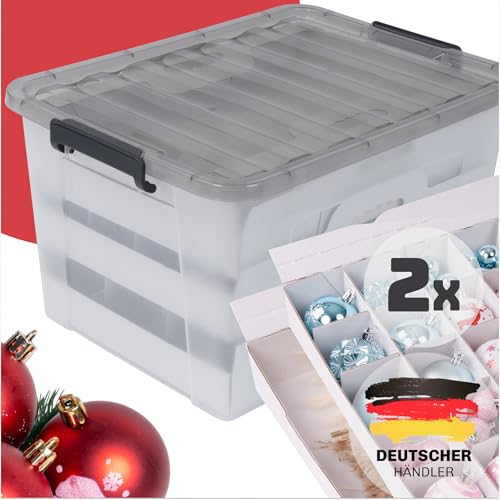 Stackmeister Aufbewahrungsbox Weihnachtskugeln 2er Set I Ultimative Sicherheit und Aufbewahrung für jede Christbaumkugel und die Weihnachtsdeko I Optimal für Weihnachten I 60L Organizer von Stackmeister