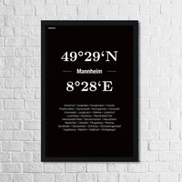 Mannheim Poster Koordinaten Schwarz von StadtkinderCom